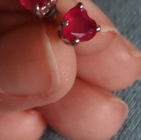 Genuine AfricanRuby Heart Stud Earrings in Platinum Over Sterling Silver 2.35ctw - Picture 4 of 8